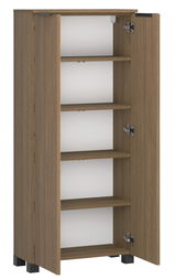 Geöffneter Midischrank aus Holz mit vier Einlegeböden, Frontansicht