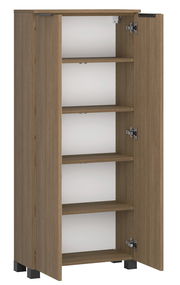 Geöffneter Midischrank aus Holz mit vier Einlegeböden, Frontansicht