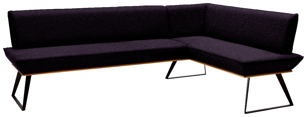 Voleo Eckbank 243x163 cm MALIBU Moderne Eckbank in dunklem Stoffbezug mit Metallbeinen, Perspektive von vorne links