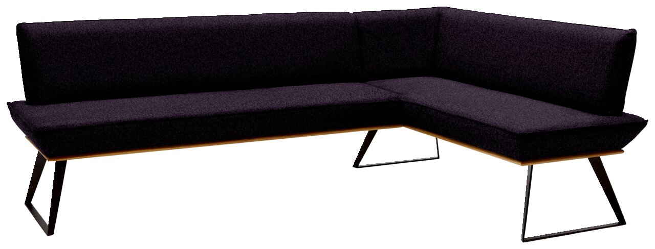 Voleo Eckbank 243x163 cm MALIBU Moderne Eckbank in dunklem Stoffbezug mit Metallbeinen, Perspektive von vorne links