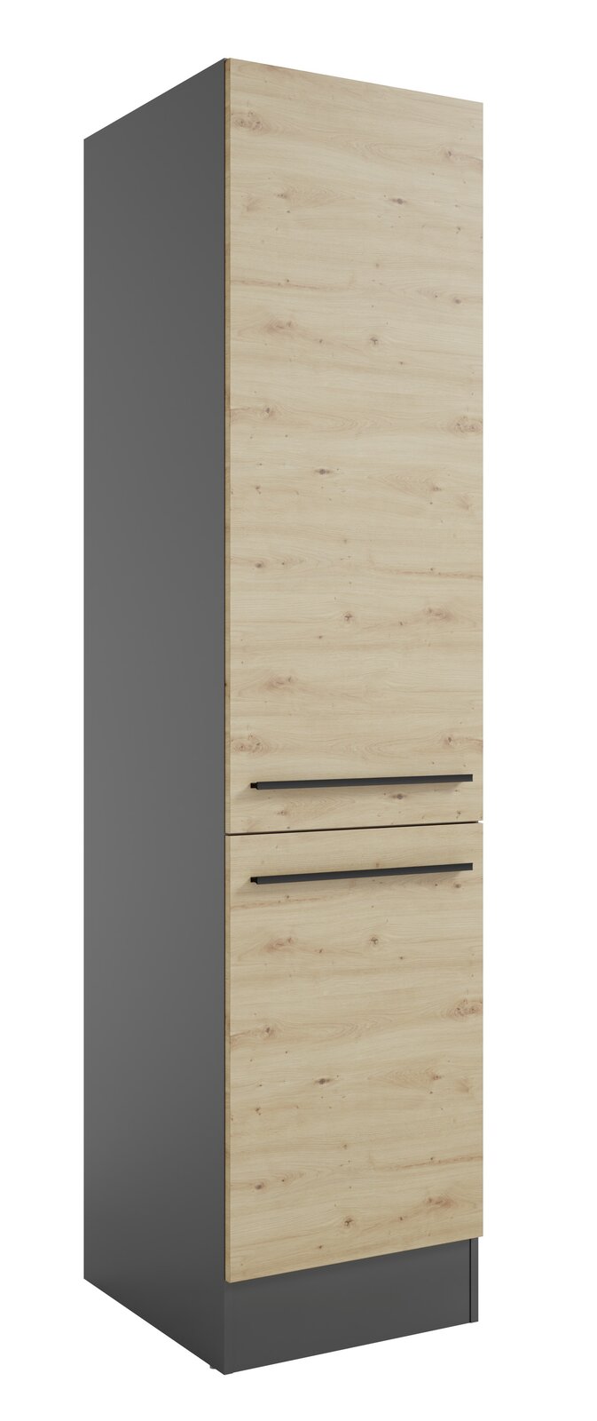 Yourkitchen Vorratsschrank JAZZ Vorratsschrank in Holzoptik mit zwei schwarzen Griffen, seitliche Perspektive