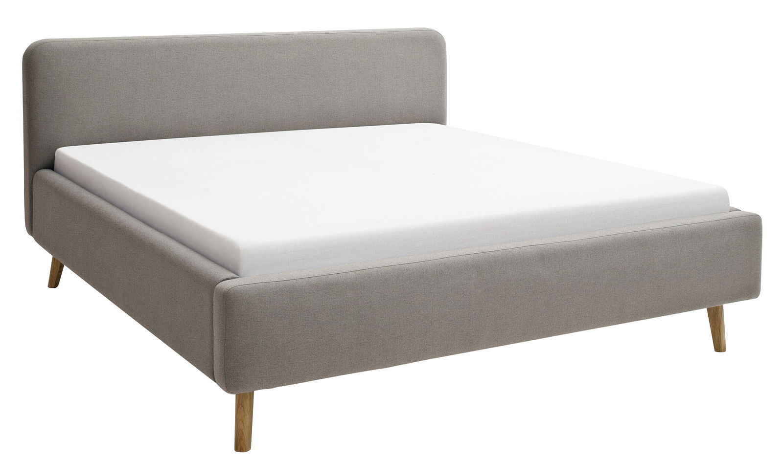 Z2 Polsterbett MATTIS Graues Polsterbett mit Holzfüßen, seitliche Perspektive