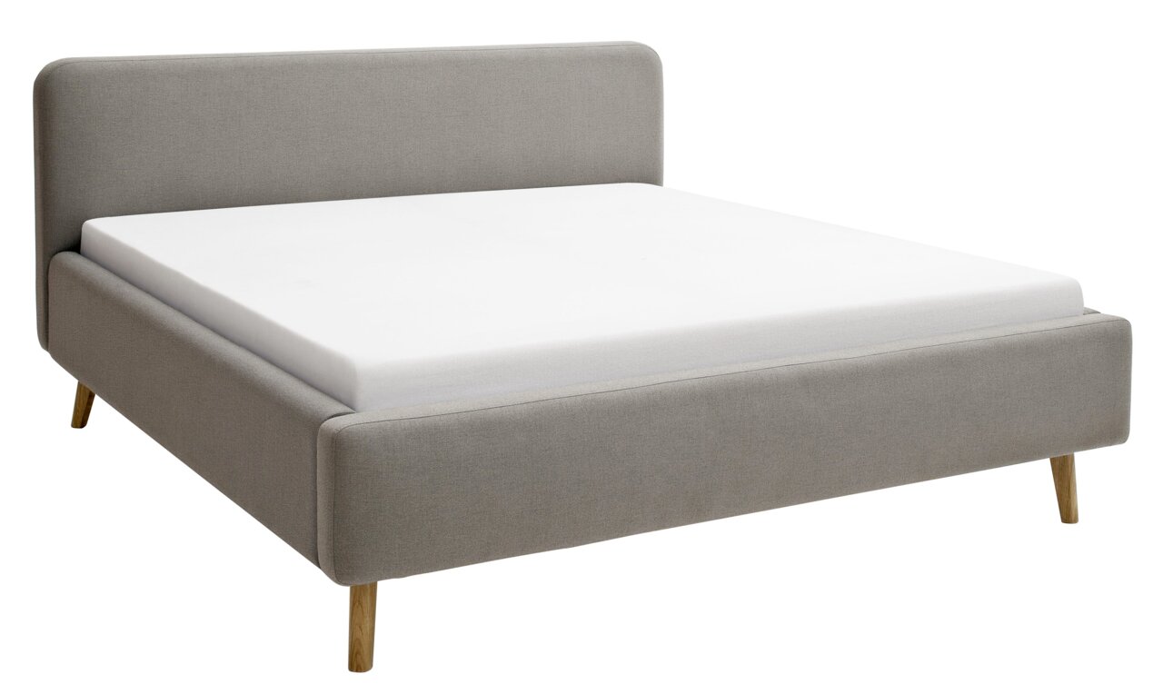 Z2 Polsterbett MATTIS Graues Polsterbett mit Holzfüßen, seitliche Perspektive