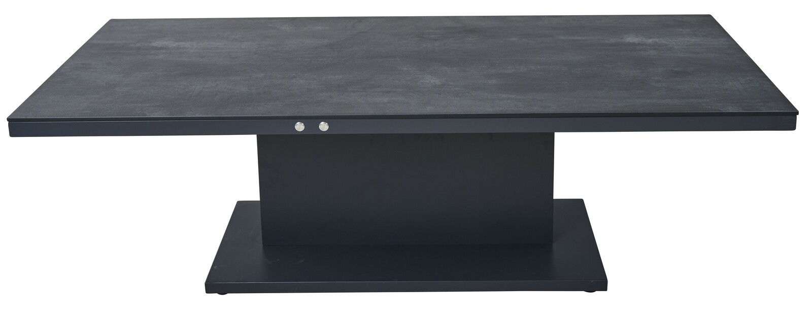 Moderner Garten E-Lifttisch in dunkler Farbe, frontal betrachtet.