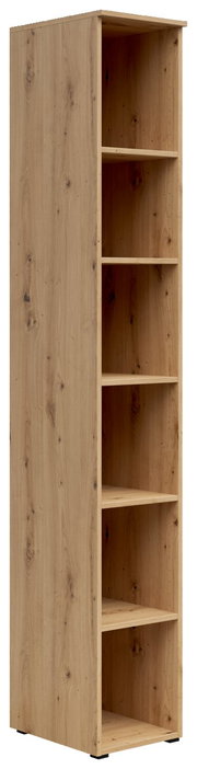 Holzregal mit fünf offenen Fächern, seitliche Perspektive