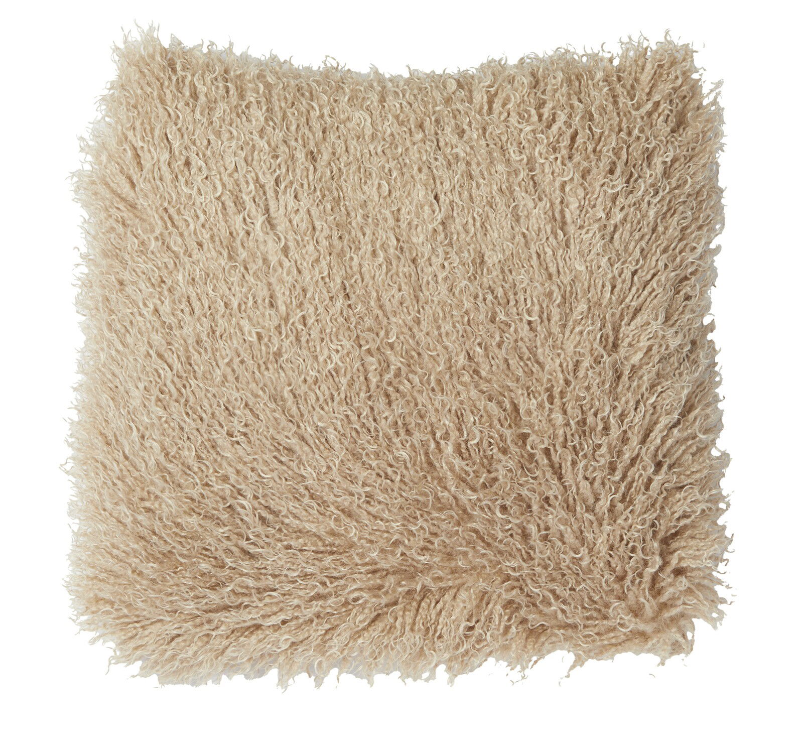 Beiges, flauschiges Kissen in Nahaufnahme von oben