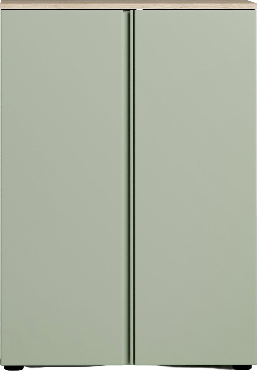 Schuhschrank in hellem Grün mit zwei Türen, Frontansicht