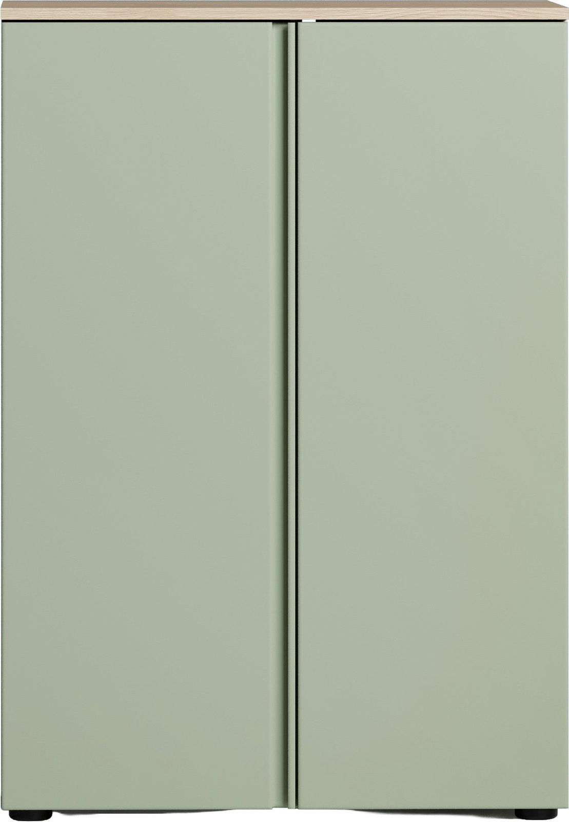 Schuhschrank in hellem Grün mit zwei Türen, Frontansicht