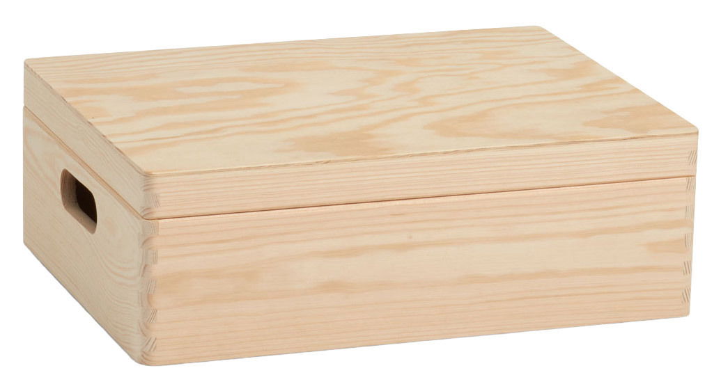 Holz-Allzweckkiste mit Deckel, seitliche Perspektive