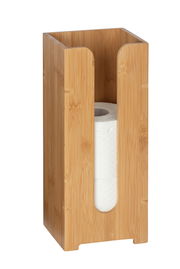 Bambus-Toilettenpapierhalter mit einer Ersatzrolle, frontal betrachtet