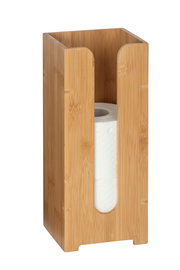 Bambus-Toilettenpapierhalter mit einer Ersatzrolle, frontal betrachtet