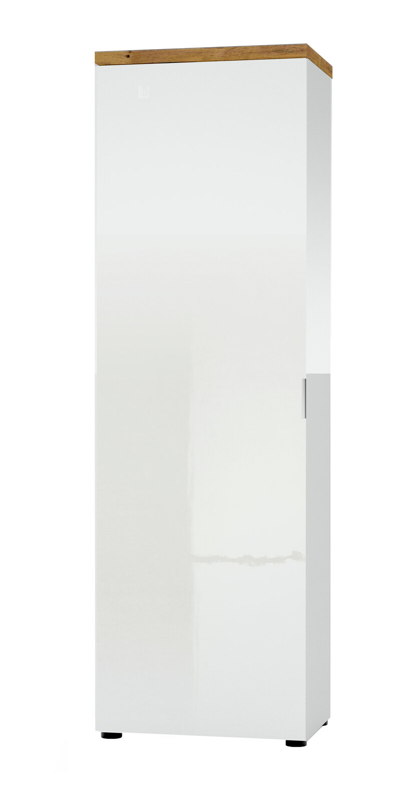 XORA Garderobenschrank IDEA Moderner weißer Garderobenschrank mit Holzoberseite, Frontalansicht