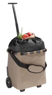 Einkaufsroller Carrycruiser mit Teleskopgriff, gefüllt mit frischem Obst, seitliche Perspektive