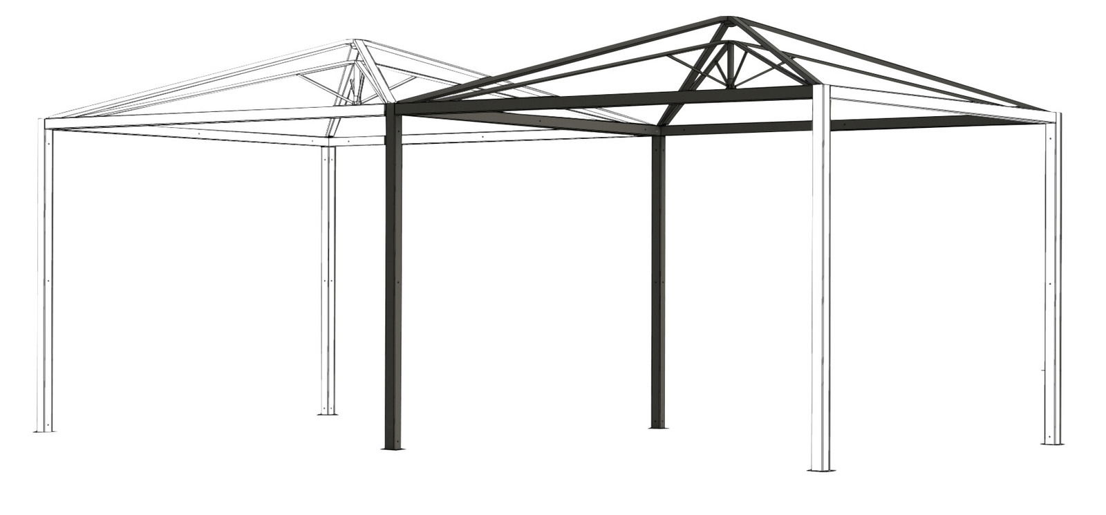 Metallrahmen einer Pagode Erweiterung, seitliche Perspektive