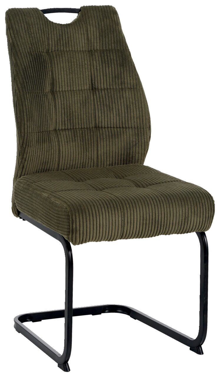 Z2 Schwingstuhl GREGORIO Grüner Schwingstuhl mit geripptem Stoffbezug und schwarzem Metallgestell, seitliche Perspektive