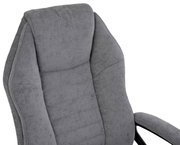 Grauer Homeoffice-Drehstuhl mit gepolsterter Rückenlehne und Armlehnen, seitliche Perspektive