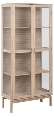 Holzvitrine mit Glastüren, seitliche Perspektive