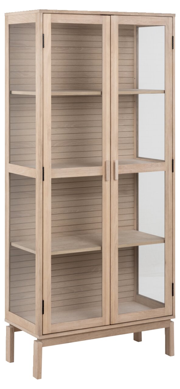 Holzvitrine mit Glastüren, seitliche Perspektive