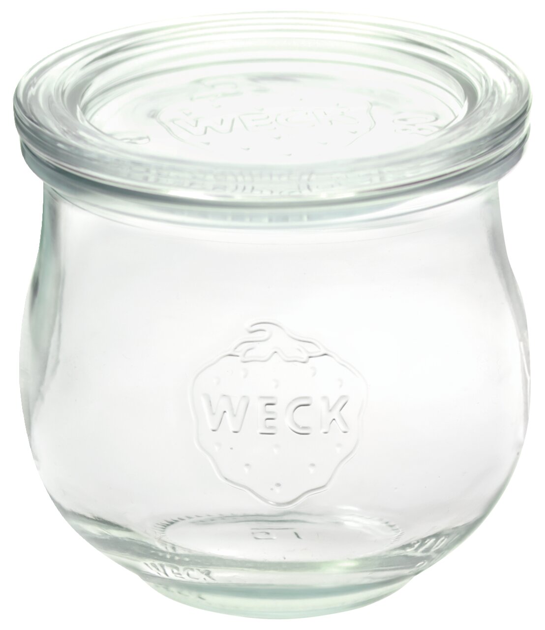 Einkochwelt Hauptspeisenglas 6er-Set WECK Rundes Weckglas mit Deckel, seitliche Perspektive, 370ml Fassungsvermögen.