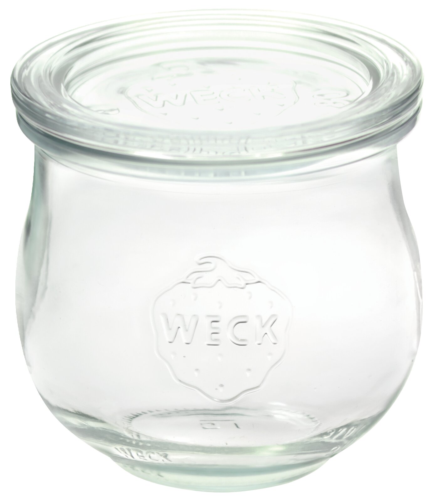 Einkochwelt Hauptspeisenglas 6er-Set WECK Rundes Weckglas mit Deckel, seitliche Perspektive, 370ml Fassungsvermögen.
