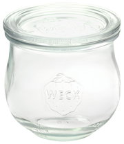 Rundes Weckglas mit Deckel, seitliche Perspektive, 370ml Fassungsvermögen.
