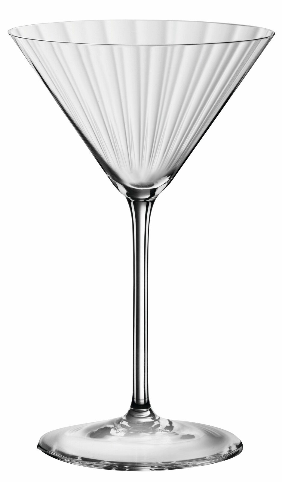 Martiniglas aus klarem Glas mit geriffeltem Design, seitliche Perspektive