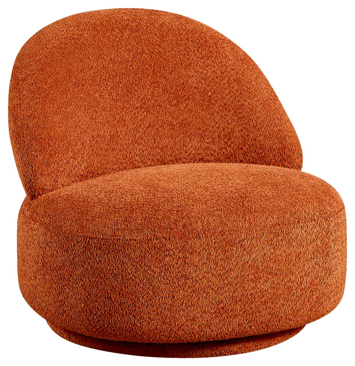 Z2 Fauteuil JANINA Moderne, oranje fauteuil met ronde vorm en zachte bekleding, gezien vanaf de zijkant