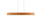 Moderne Pendelleuchte aus Holz in rechteckiger Form, frontal betrachtet.