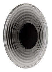 Runde Schale aus geriffeltem, rauchgrauem Glas mit schwarzem Innenbereich, Draufsicht von oben