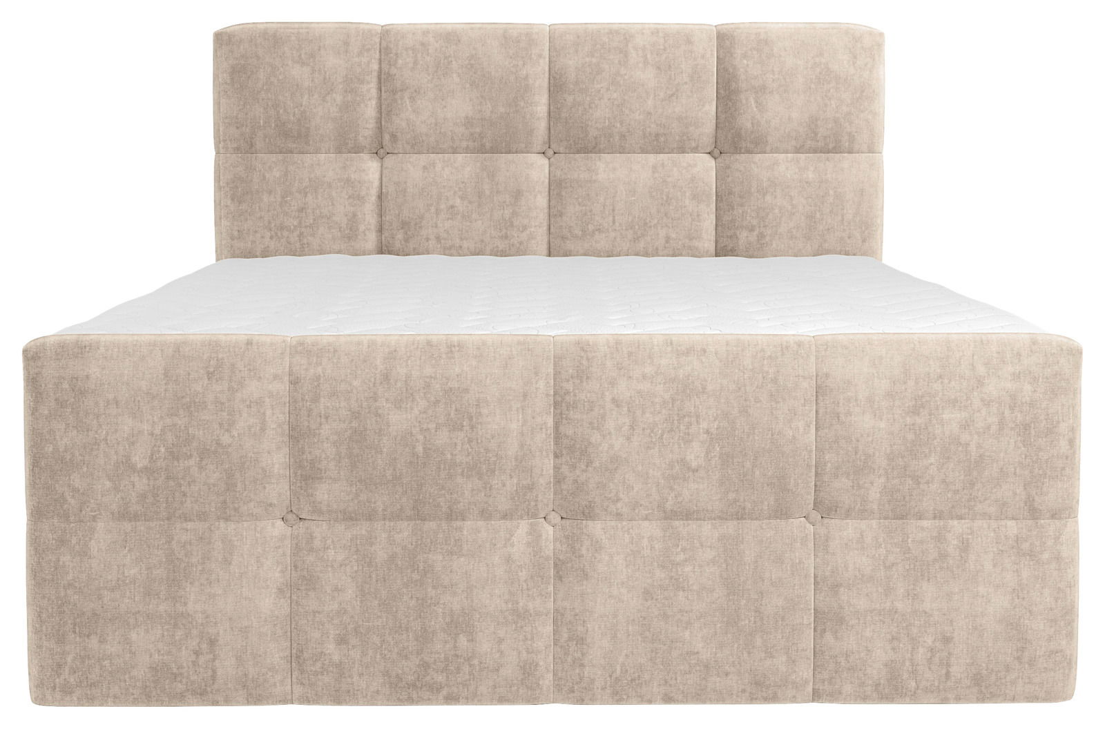 Beiges Boxbett mit gepolstertem Kopfteil, Frontalansicht