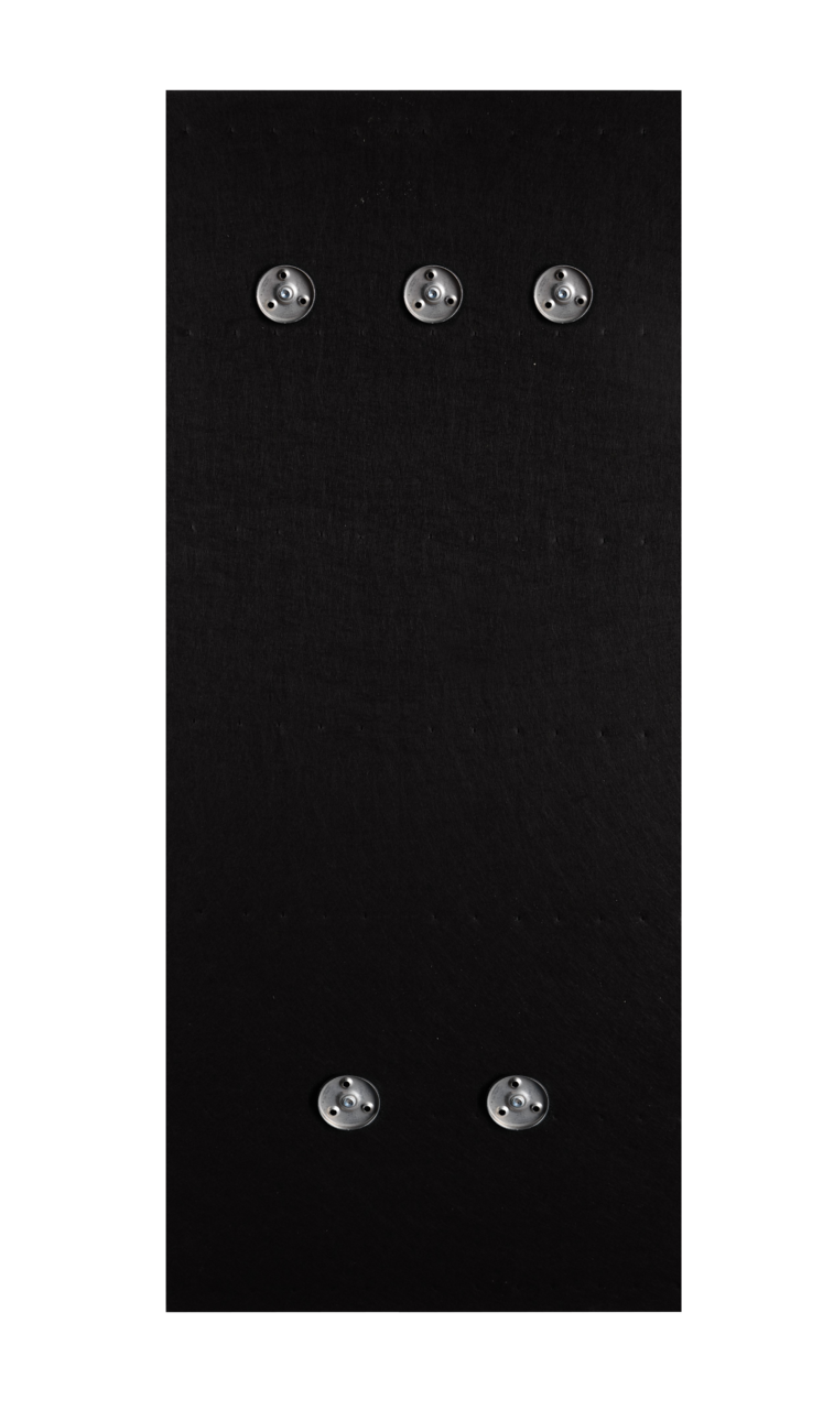 Schwarze Wandgarderobe mit sechs runden Haken, frontale Ansicht