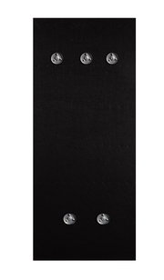 Schwarze Wandgarderobe mit sechs runden Haken, frontale Ansicht