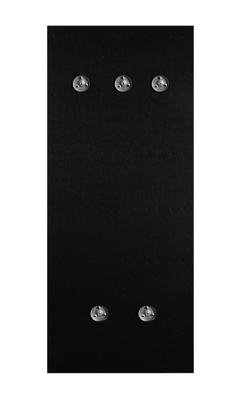 Schwarze Wandgarderobe mit sechs runden Haken, frontale Ansicht