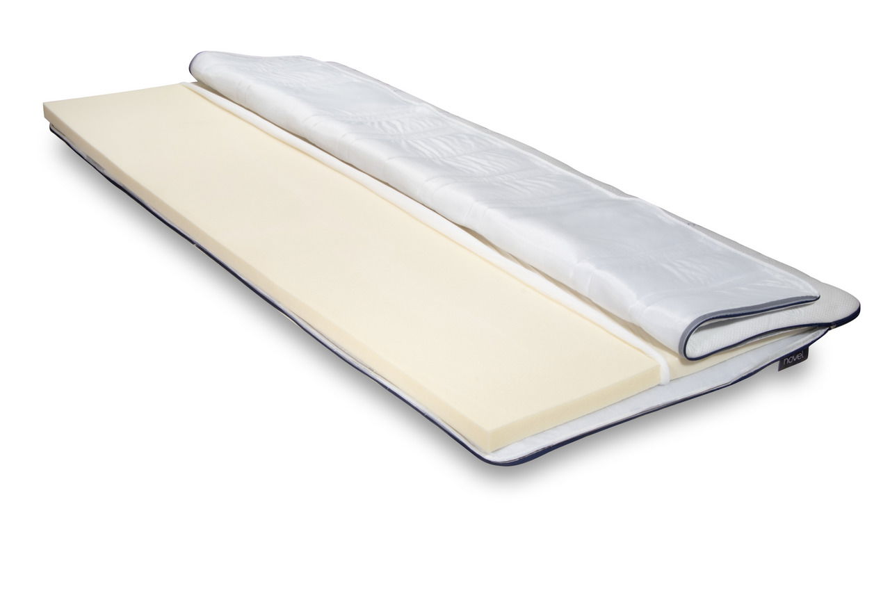 Seitliche Ansicht eines Toppers mit abnehmbarem Bezug und Schaumstoffkern.