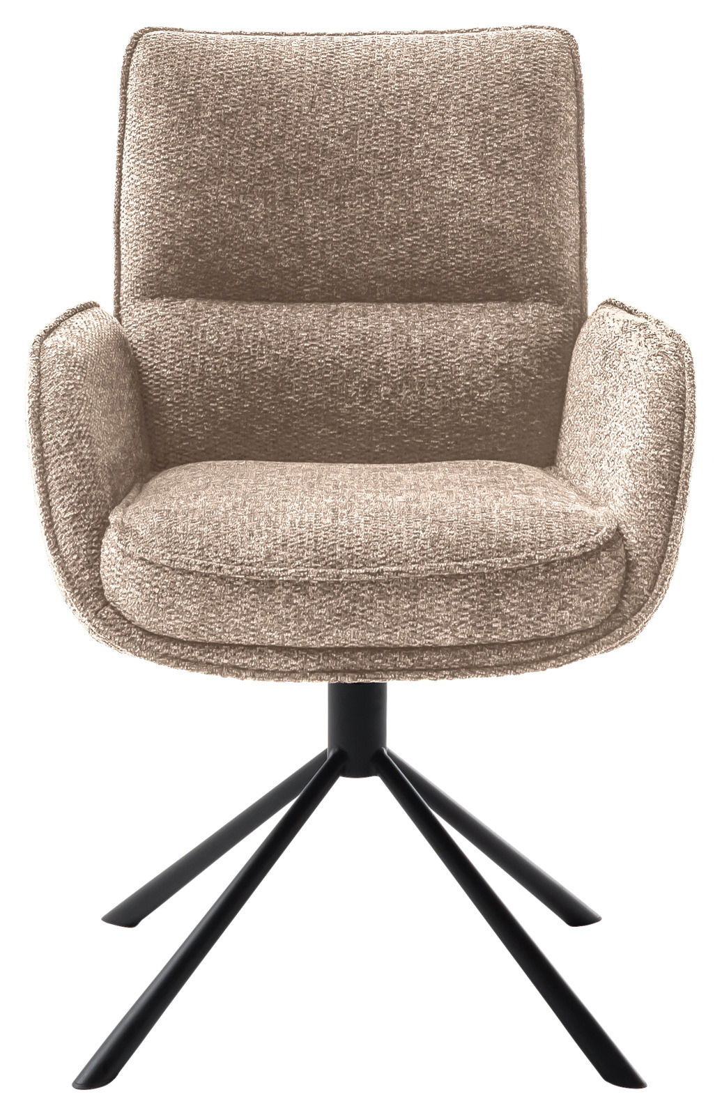 Beiger Armlehnstuhl mit schwarzem Metallgestell, Frontalansicht