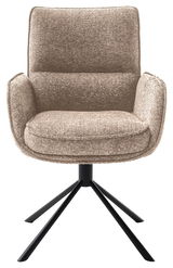 Beiger Armlehnstuhl mit schwarzem Metallgestell, Frontalansicht