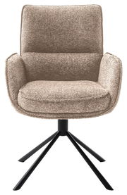 Beiger Armlehnstuhl mit schwarzem Metallgestell, Frontalansicht