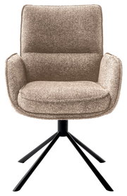 Beiger Armlehnstuhl mit schwarzem Metallgestell, Frontalansicht