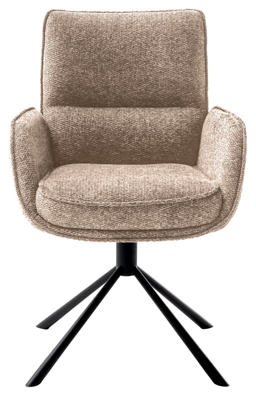 Beiger Armlehnstuhl mit schwarzem Metallgestell, Frontalansicht