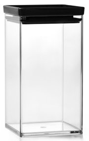 Transparente Vorratsdose mit schwarzem Deckel, seitliche Perspektive