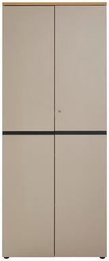 Hoher Aktenschrank in beige mit zwei Türen, frontal fotografiert.