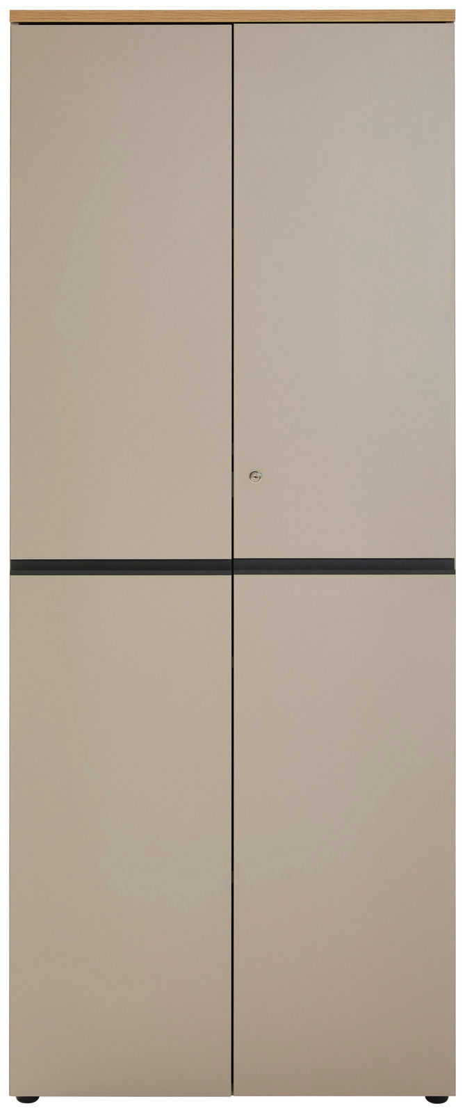 Hoher Aktenschrank in beige mit zwei Türen, frontal fotografiert.