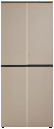 Hoher Aktenschrank in beige mit zwei Türen, frontal fotografiert.