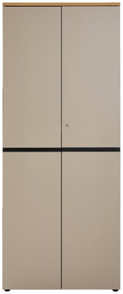Hoher Aktenschrank in beige mit zwei Türen, frontal fotografiert.