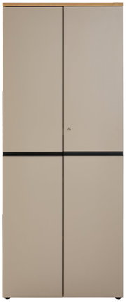 Hoher Aktenschrank in beige mit zwei Türen, frontal fotografiert.
