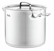 Hoher Kochtopf aus Metall, 24 cm, mit Deckel und seitlichen Griffen, seitliche Perspektive