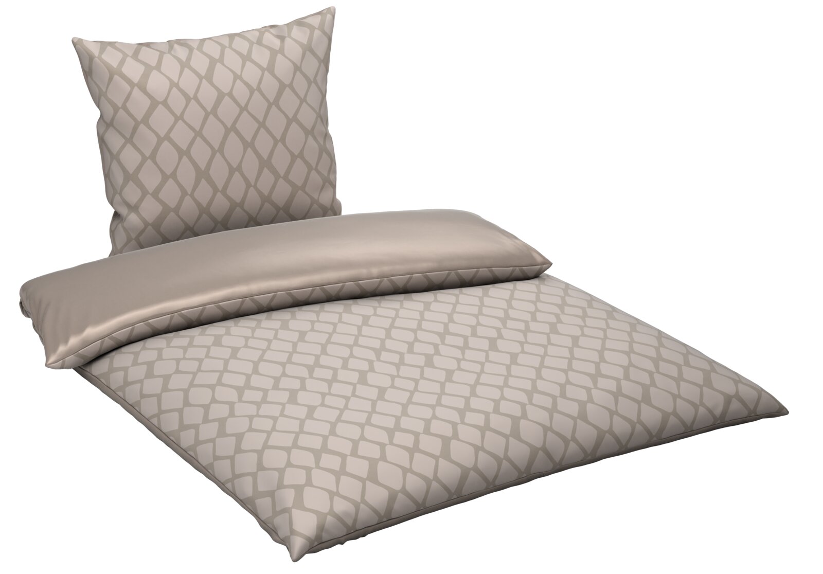 Wendebettwäsche mit geometrischem Muster in Beige, Ansicht von schräg oben