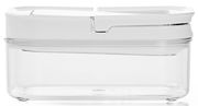 Transparente Vorratsdose mit weißem Deckel, seitliche Ansicht