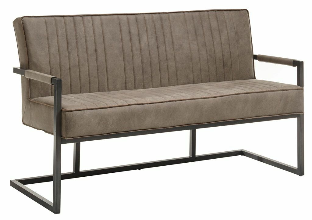 Z2 Bank LINDA Moderne Bank mit Metallrahmen und gepolstertem Sitz in seitlicher Perspektive