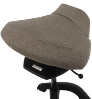 Bürohocker mit grauem Stoffbezug, seitliche Perspektive